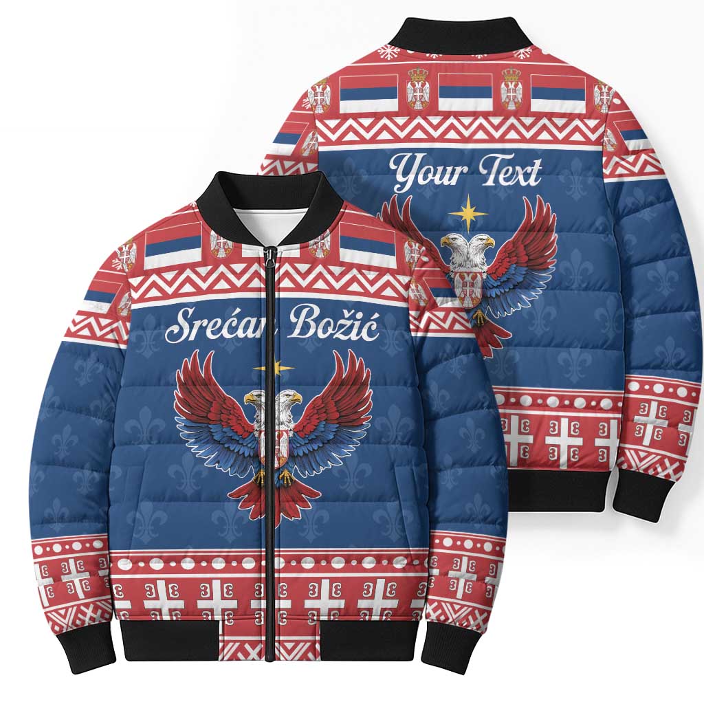 Personalized Serbia Christmas Eagle Bomber Puffer Jacket Srecan Bozic Tee - Wonder Print Shop