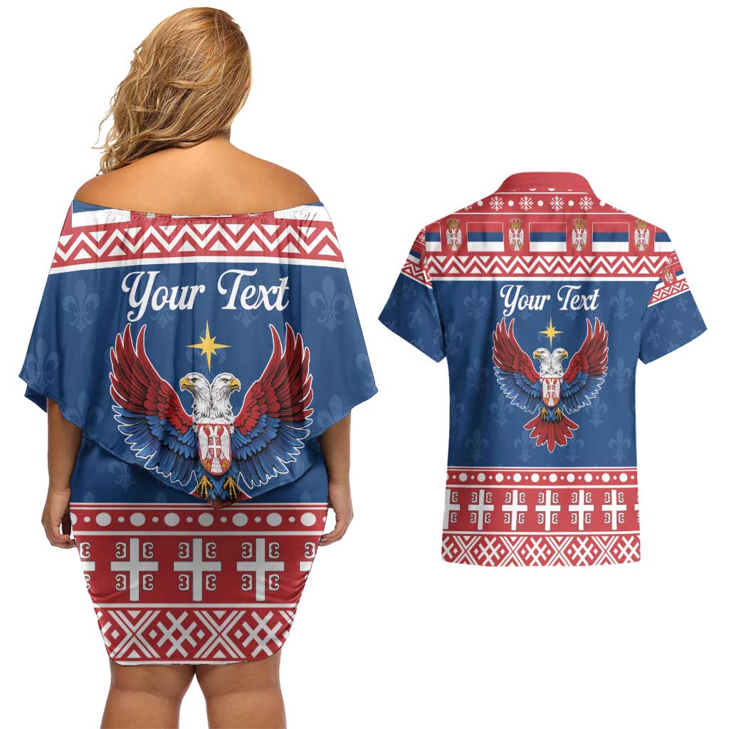 Personalized Serbia Christmas Eagle Couples Matching Off Shoulder Short Dress and Hawaiian Shirt Srecan Bozic Tee - Wonder Print Shop