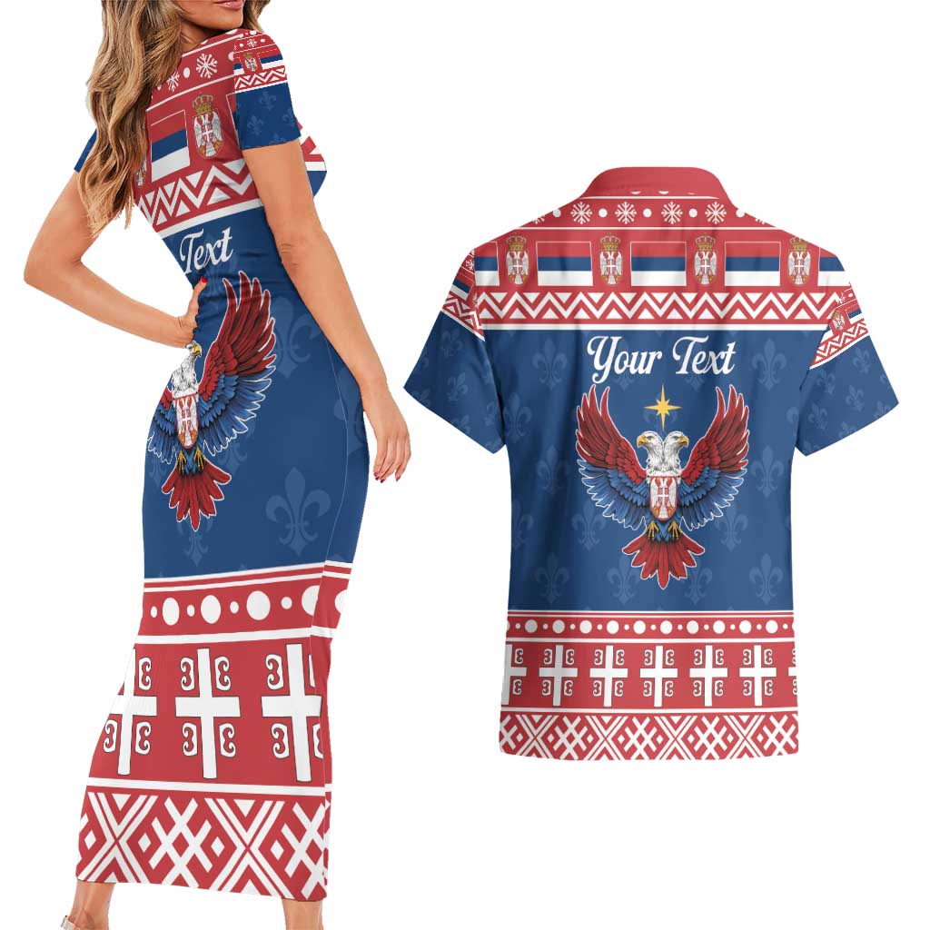 Personalized Serbia Christmas Eagle Couples Matching Short Sleeve Bodycon Dress and Hawaiian Shirt Srecan Bozic Tee - Wonder Print Shop