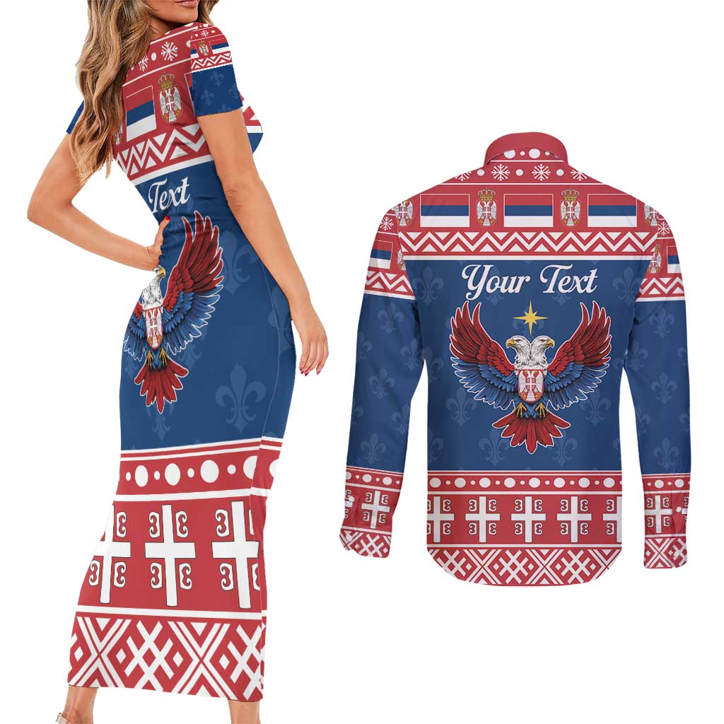 Personalized Serbia Christmas Eagle Couples Matching Short Sleeve Bodycon Dress and Long Sleeve Button Shirt Srecan Bozic Tee - Wonder Print Shop