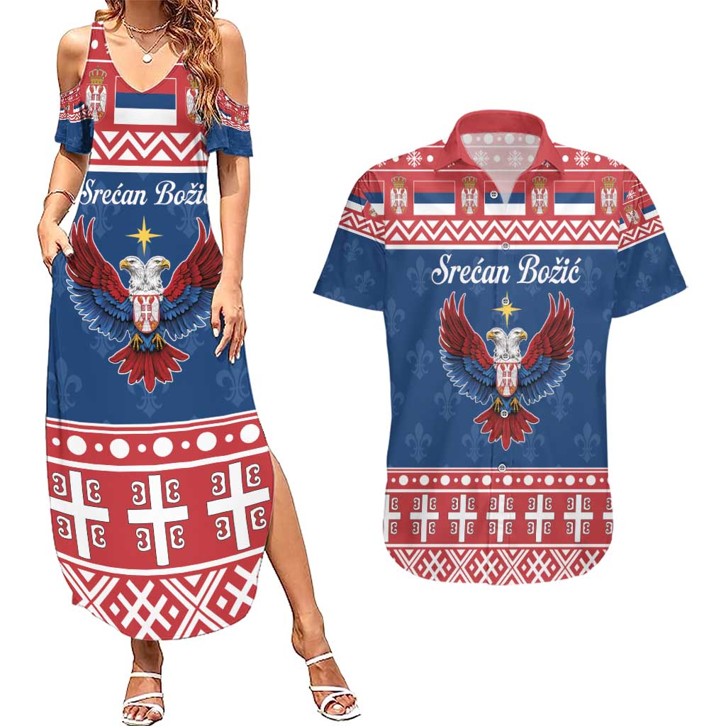 Personalized Serbia Christmas Eagle Couples Matching Summer Maxi Dress and Hawaiian Shirt Srecan Bozic Tee - Wonder Print Shop