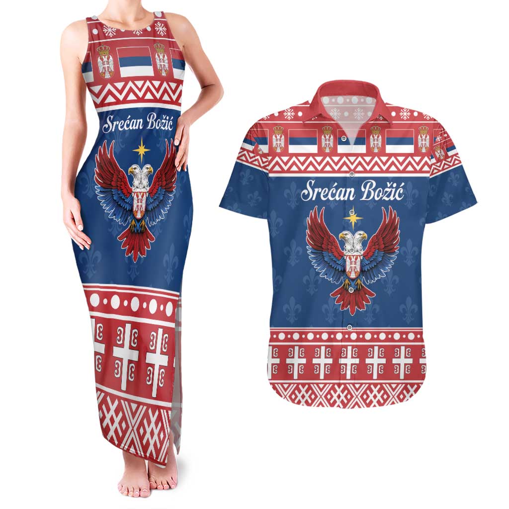 Personalized Serbia Christmas Eagle Couples Matching Tank Maxi Dress and Hawaiian Shirt Srecan Bozic Tee - Wonder Print Shop