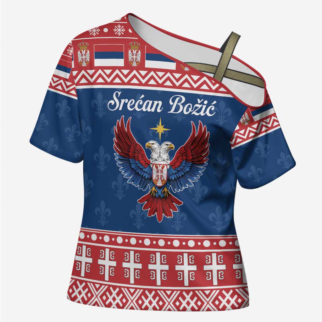 Personalized Serbia Christmas Eagle Cross Shoulder Shirt Srecan Bozic Tee - Wonder Print Shop