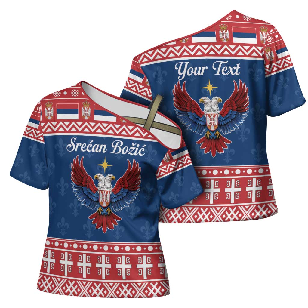 Personalized Serbia Christmas Eagle Cross Shoulder Shirt Srecan Bozic Tee - Wonder Print Shop