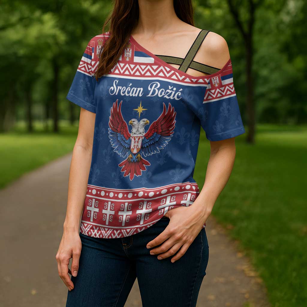 Personalized Serbia Christmas Eagle Cross Shoulder Shirt Srecan Bozic Tee - Wonder Print Shop