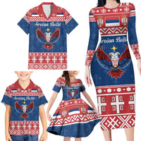 Personalized Serbia Christmas Eagle Family Matching Long Sleeve Bodycon Dress and Hawaiian Shirt Srecan Bozic Tee - Wonder Print Shop