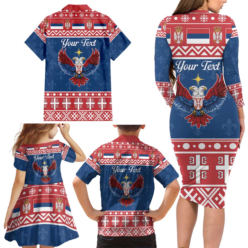 Personalized Serbia Christmas Eagle Family Matching Long Sleeve Bodycon Dress and Hawaiian Shirt Srecan Bozic Tee - Wonder Print Shop