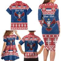 Personalized Serbia Christmas Eagle Family Matching Long Sleeve Bodycon Dress and Hawaiian Shirt Srecan Bozic Tee - Wonder Print Shop
