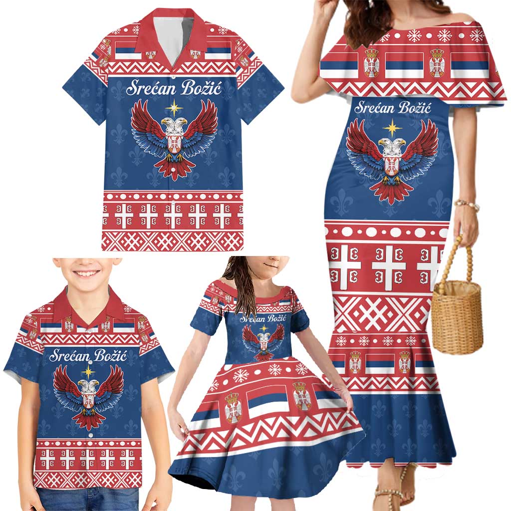 Personalized Serbia Christmas Eagle Family Matching Mermaid Dress and Hawaiian Shirt Srecan Bozic Tee - Wonder Print Shop