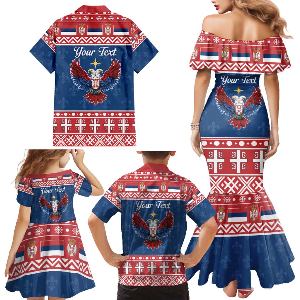 Personalized Serbia Christmas Eagle Family Matching Mermaid Dress and Hawaiian Shirt Srecan Bozic Tee - Wonder Print Shop