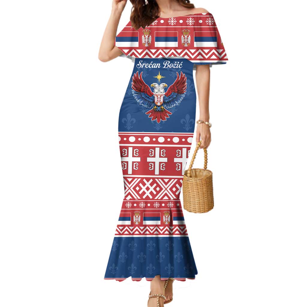 Personalized Serbia Christmas Eagle Family Matching Mermaid Dress and Hawaiian Shirt Srecan Bozic Tee - Wonder Print Shop