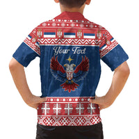 Personalized Serbia Christmas Eagle Family Matching Off The Shoulder Long Sleeve Dress and Hawaiian Shirt Srecan Bozic Tee - Wonder Print Shop