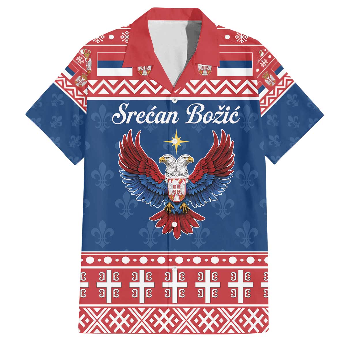 Personalized Serbia Christmas Eagle Family Matching Off The Shoulder Long Sleeve Dress and Hawaiian Shirt Srecan Bozic Tee - Wonder Print Shop