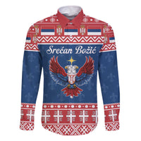 Personalized Serbia Christmas Eagle Family Matching Off The Shoulder Long Sleeve Dress and Hawaiian Shirt Srecan Bozic Tee - Wonder Print Shop
