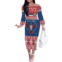 Personalized Serbia Christmas Eagle Family Matching Off The Shoulder Long Sleeve Dress and Hawaiian Shirt Srecan Bozic Tee - Wonder Print Shop