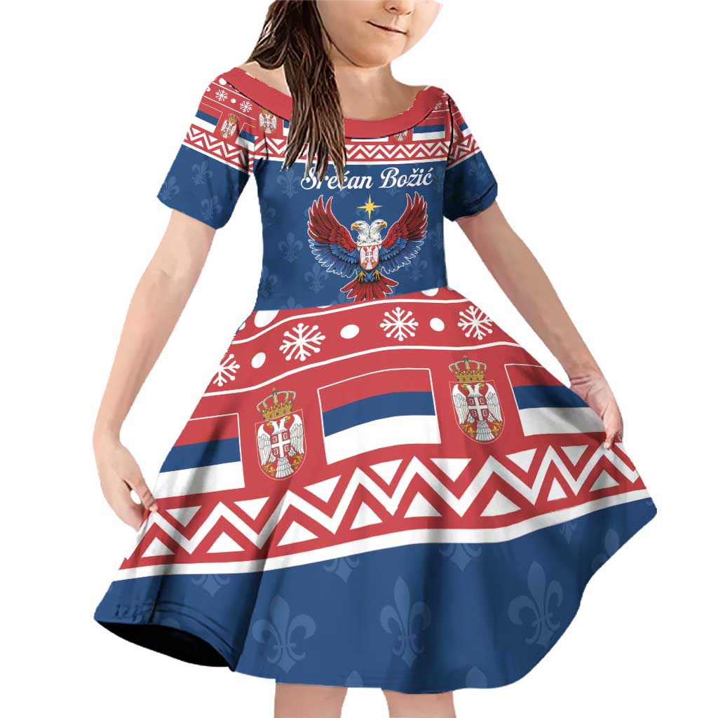 Personalized Serbia Christmas Eagle Family Matching Off Shoulder Short Dress and Hawaiian Shirt Srecan Bozic Tee - Wonder Print Shop