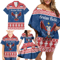 Personalized Serbia Christmas Eagle Family Matching Off Shoulder Short Dress and Hawaiian Shirt Srecan Bozic Tee - Wonder Print Shop