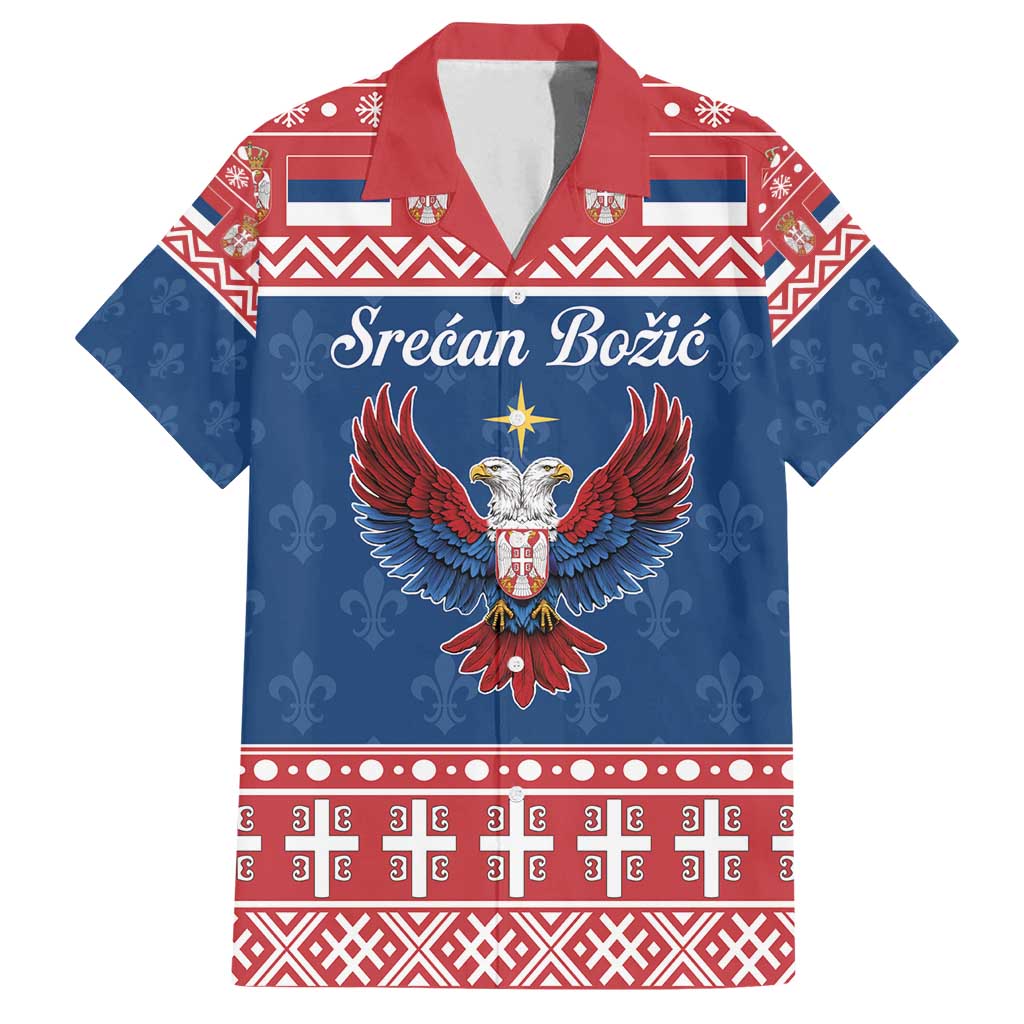 Personalized Serbia Christmas Eagle Family Matching Off Shoulder Short Dress and Hawaiian Shirt Srecan Bozic Tee - Wonder Print Shop