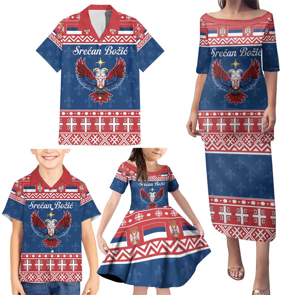Personalized Serbia Christmas Eagle Family Matching Puletasi and Hawaiian Shirt Srecan Bozic Tee - Wonder Print Shop
