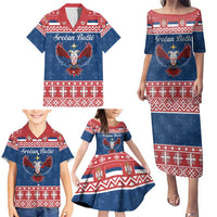 Personalized Serbia Christmas Eagle Family Matching Puletasi and Hawaiian Shirt Srecan Bozic Tee - Wonder Print Shop
