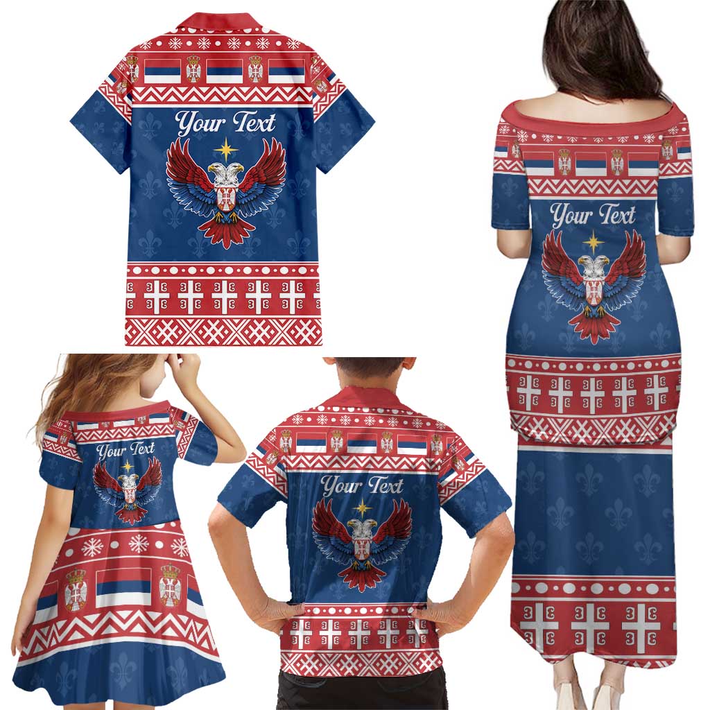 Personalized Serbia Christmas Eagle Family Matching Puletasi and Hawaiian Shirt Srecan Bozic Tee - Wonder Print Shop