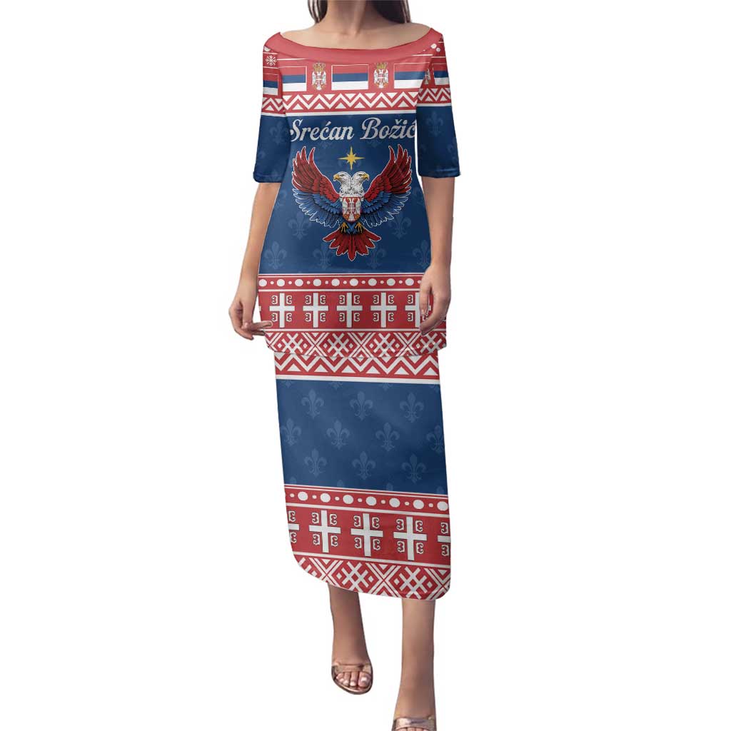 Personalized Serbia Christmas Eagle Family Matching Puletasi and Hawaiian Shirt Srecan Bozic Tee - Wonder Print Shop