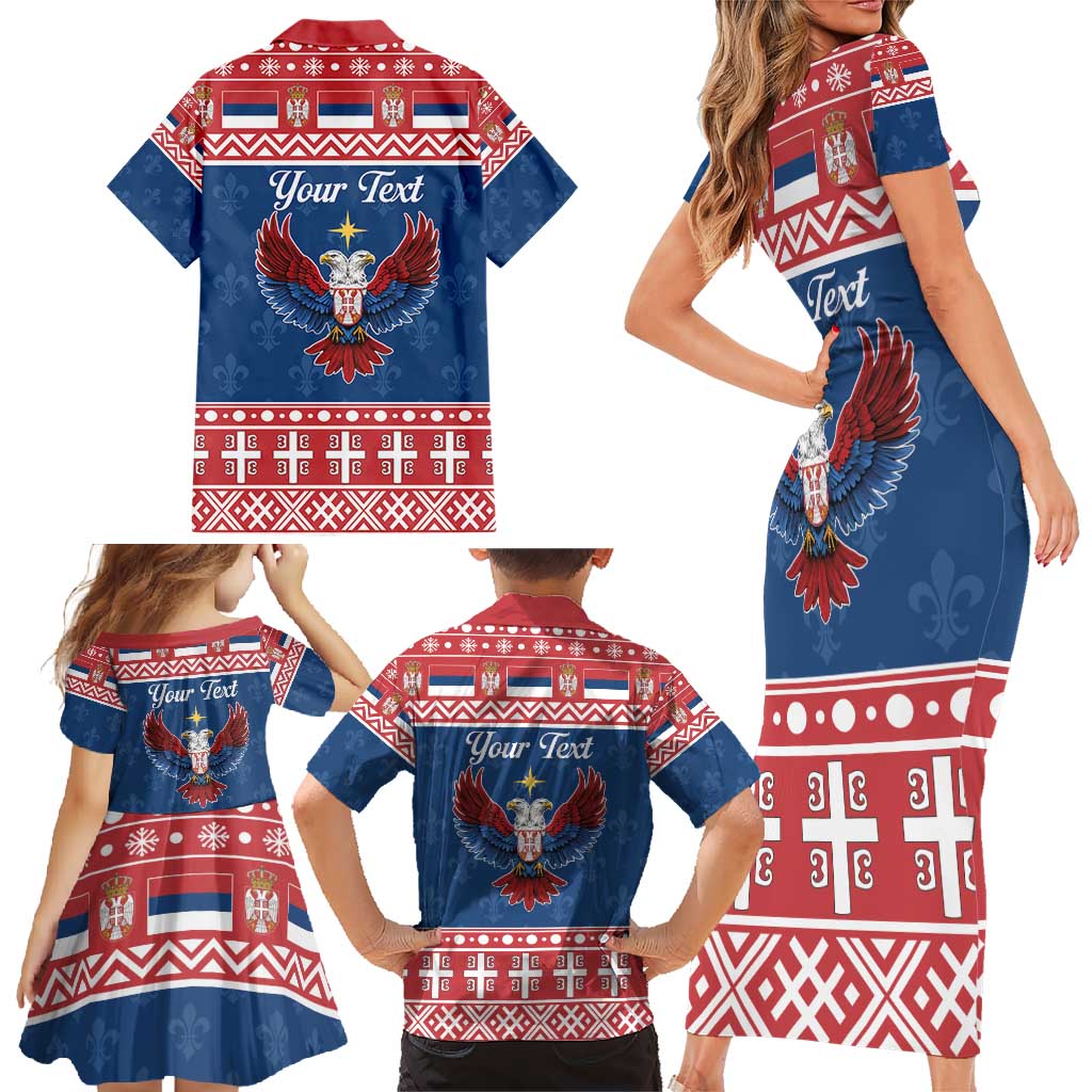Personalized Serbia Christmas Eagle Family Matching Short Sleeve Bodycon Dress and Hawaiian Shirt Srecan Bozic Tee - Wonder Print Shop