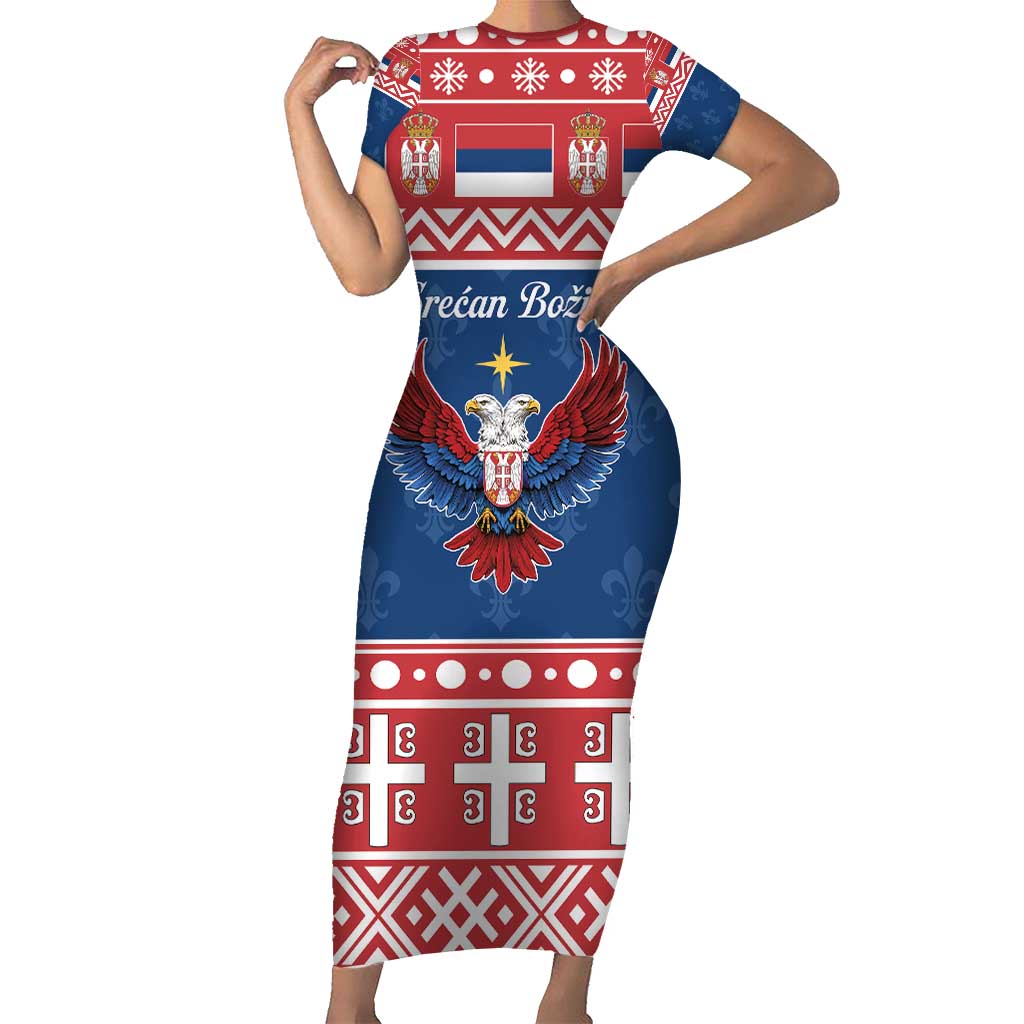 Personalized Serbia Christmas Eagle Family Matching Short Sleeve Bodycon Dress and Hawaiian Shirt Srecan Bozic Tee - Wonder Print Shop