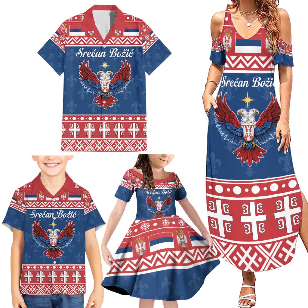 Personalized Serbia Christmas Eagle Family Matching Summer Maxi Dress and Hawaiian Shirt Srecan Bozic Tee - Wonder Print Shop