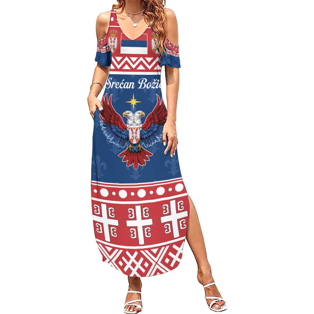 Personalized Serbia Christmas Eagle Family Matching Summer Maxi Dress and Hawaiian Shirt Srecan Bozic Tee - Wonder Print Shop