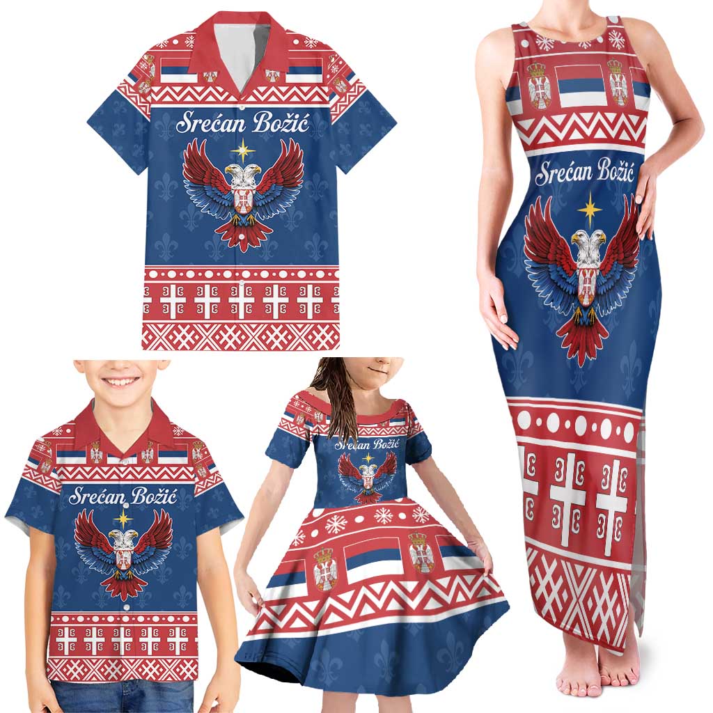 Personalized Serbia Christmas Eagle Family Matching Tank Maxi Dress and Hawaiian Shirt Srecan Bozic Tee - Wonder Print Shop