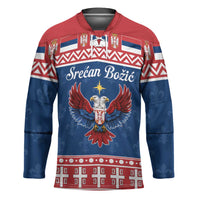 Personalized Serbia Christmas Eagle Hockey Jersey Srecan Bozic Tee - Wonder Print Shop