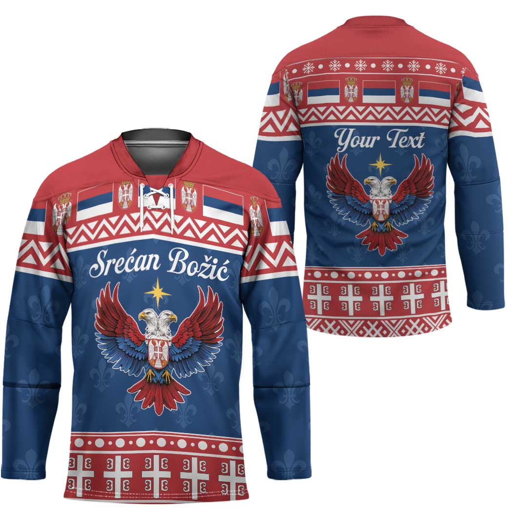 Personalized Serbia Christmas Eagle Hockey Jersey Srecan Bozic Tee - Wonder Print Shop