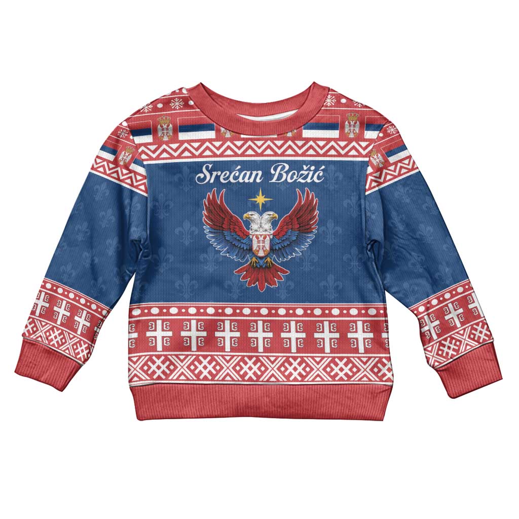 Personalized Serbia Christmas Eagle Kid Ugly Christmas Sweater Srecan Bozic Tee - Wonder Print Shop
