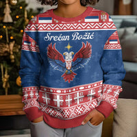 Personalized Serbia Christmas Eagle Kid Ugly Christmas Sweater Srecan Bozic Tee - Wonder Print Shop