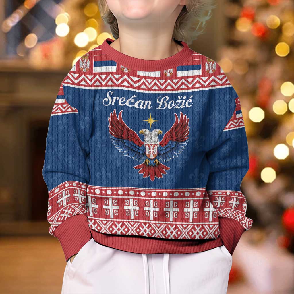 Personalized Serbia Christmas Eagle Kid Ugly Christmas Sweater Srecan Bozic Tee - Wonder Print Shop