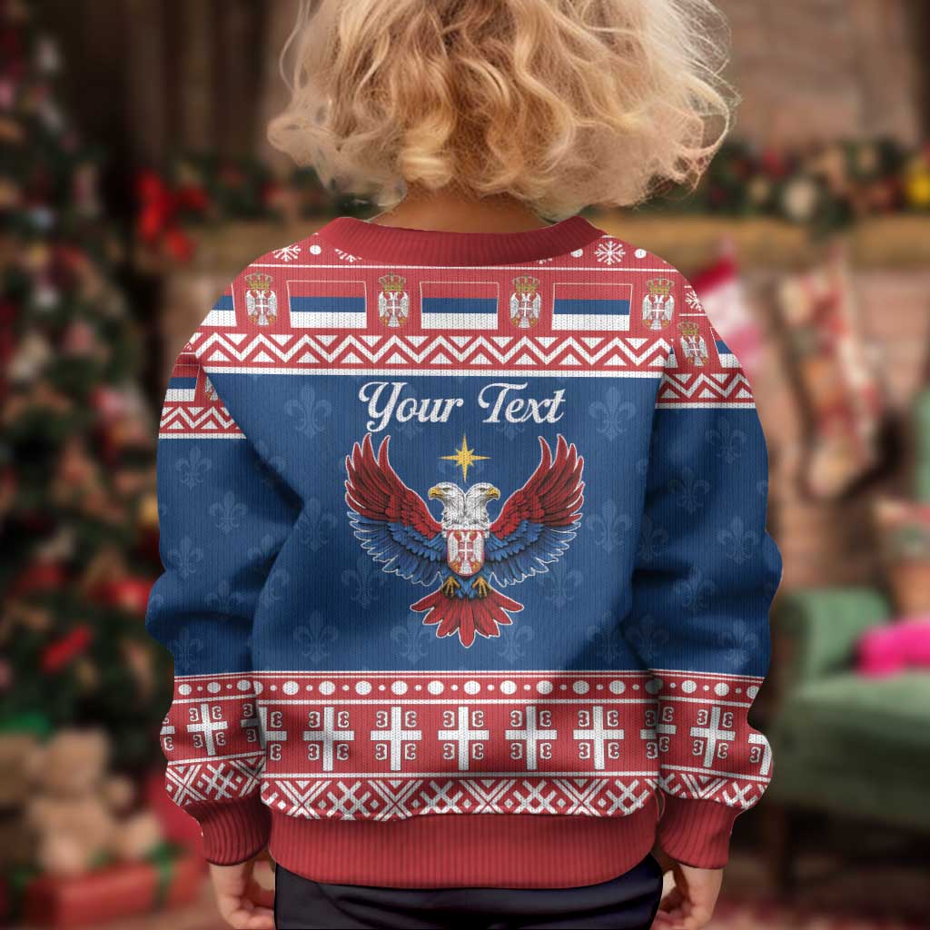 Personalized Serbia Christmas Eagle Kid Ugly Christmas Sweater Srecan Bozic Tee - Wonder Print Shop