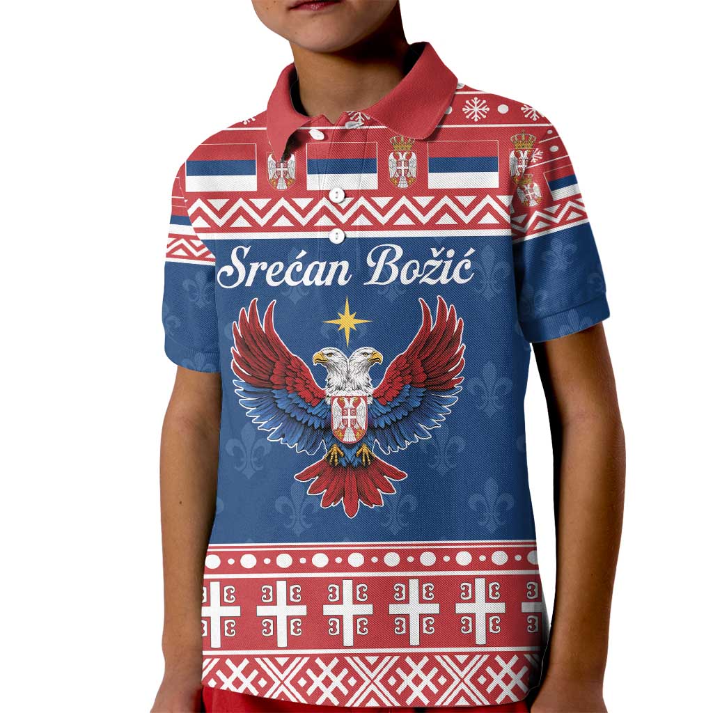 Personalized Serbia Christmas Eagle Kid Polo Shirt Srecan Bozic Tee - Wonder Print Shop