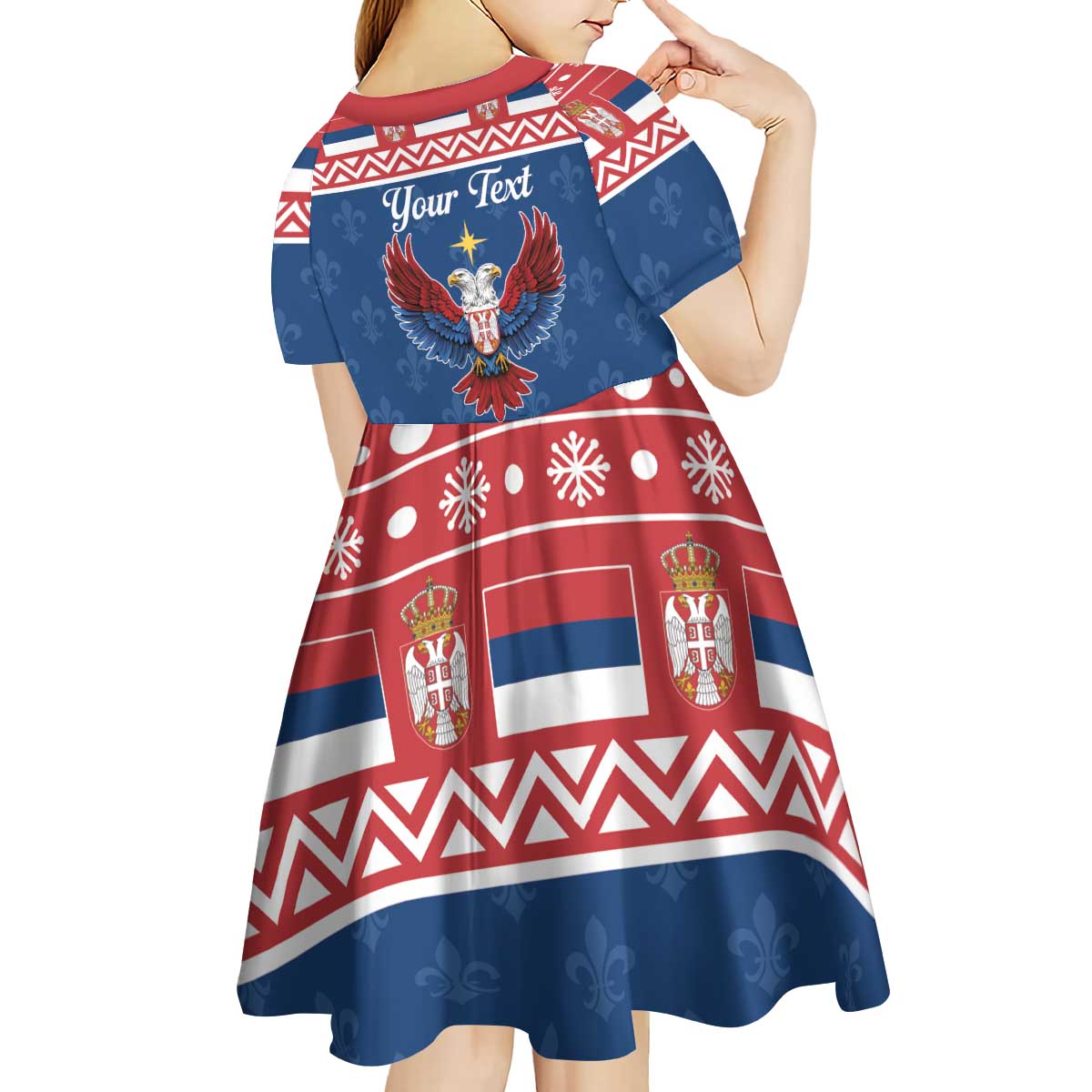 Personalized Serbia Christmas Eagle Kid Short Sleeve Dress Srecan Bozic Tee - Wonder Print Shop