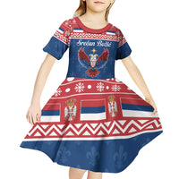 Personalized Serbia Christmas Eagle Kid Short Sleeve Dress Srecan Bozic Tee - Wonder Print Shop