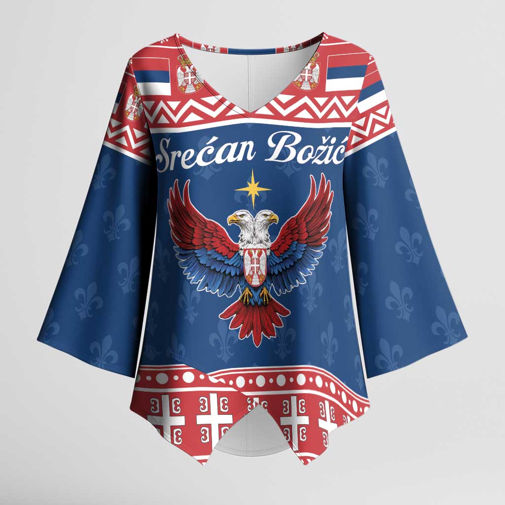 Personalized Serbia Christmas Eagle Kimono Sleeve Blouse Srecan Bozic Tee - Wonder Print Shop