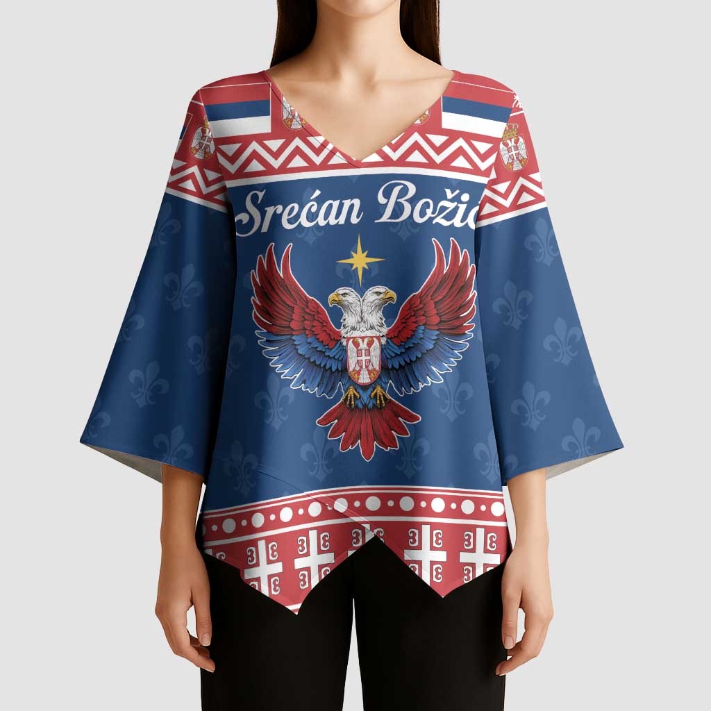 Personalized Serbia Christmas Eagle Kimono Sleeve Blouse Srecan Bozic Tee - Wonder Print Shop
