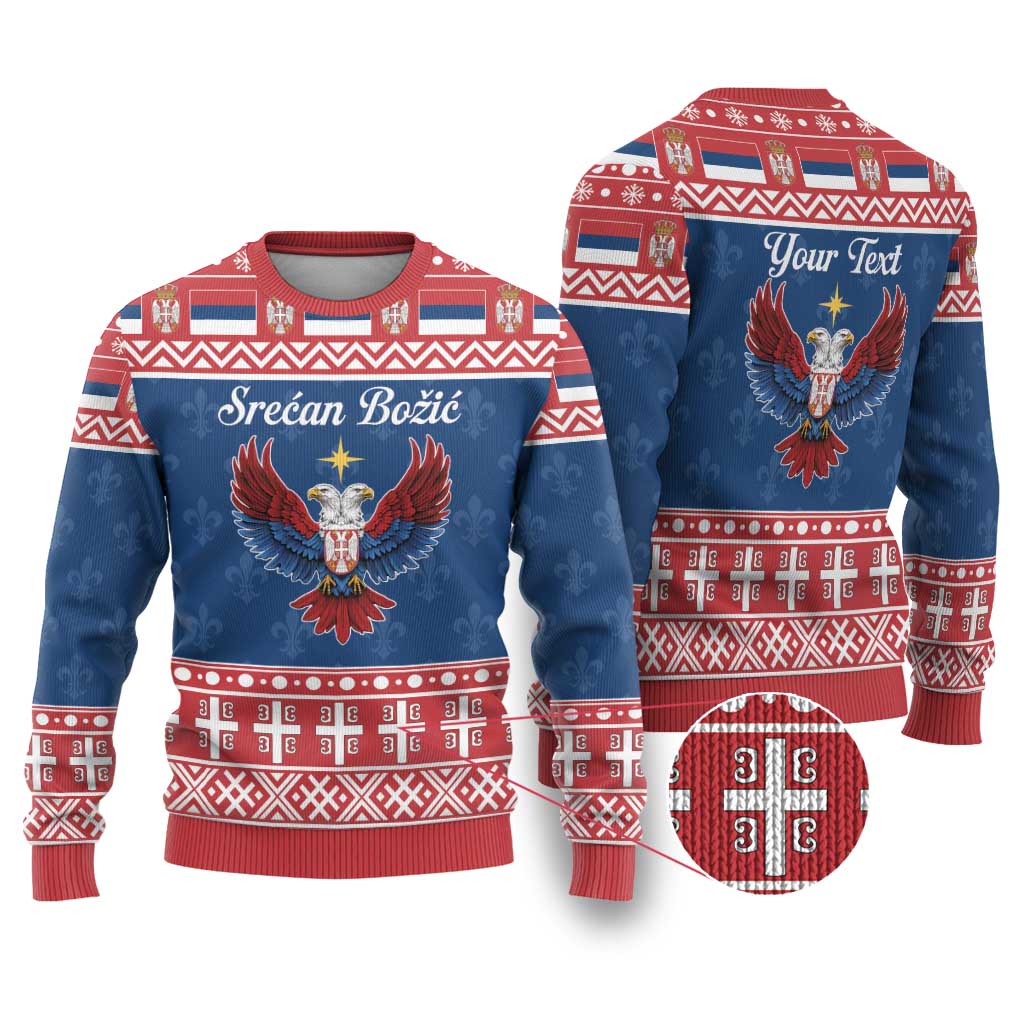 Personalized Serbia Christmas Eagle Ugly Christmas Sweater Srecan Bozic Tee - Wonder Print Shop