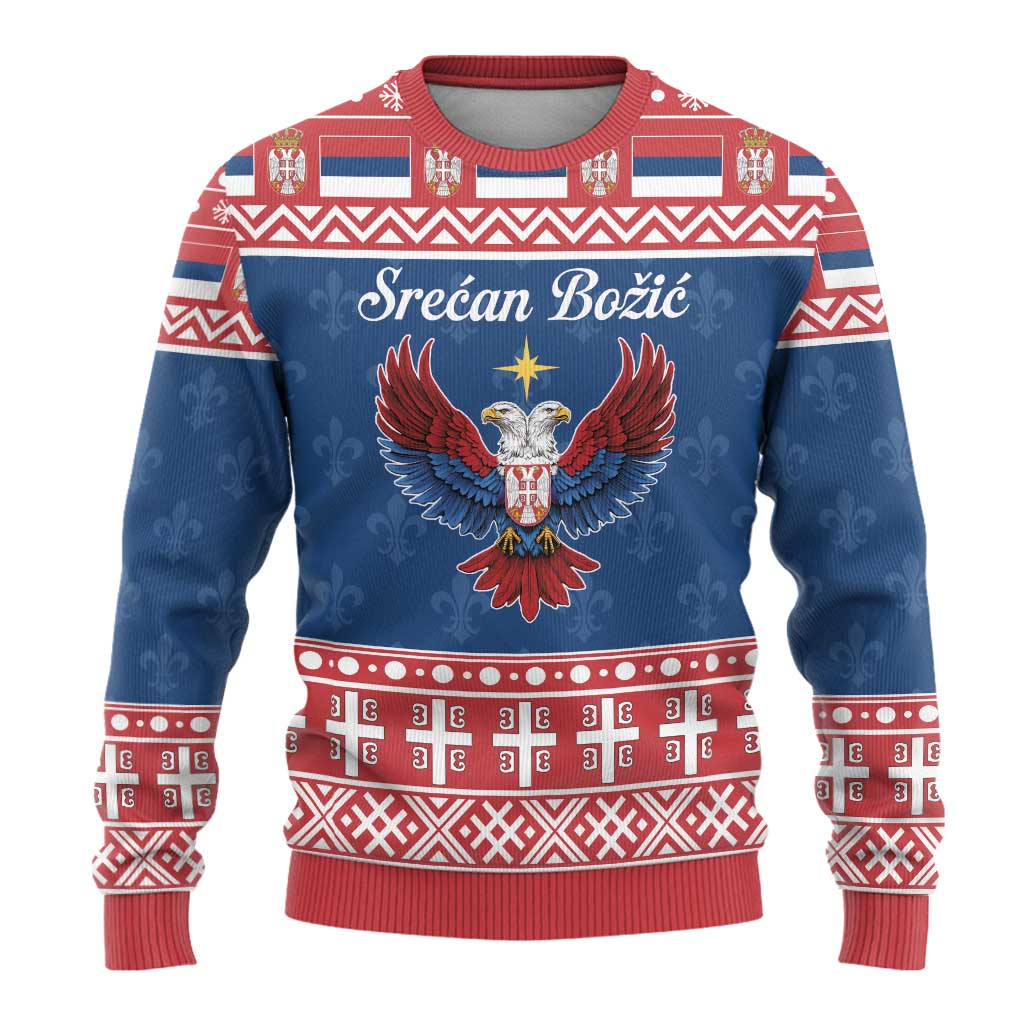 Personalized Serbia Christmas Eagle Ugly Christmas Sweater Srecan Bozic Tee - Wonder Print Shop