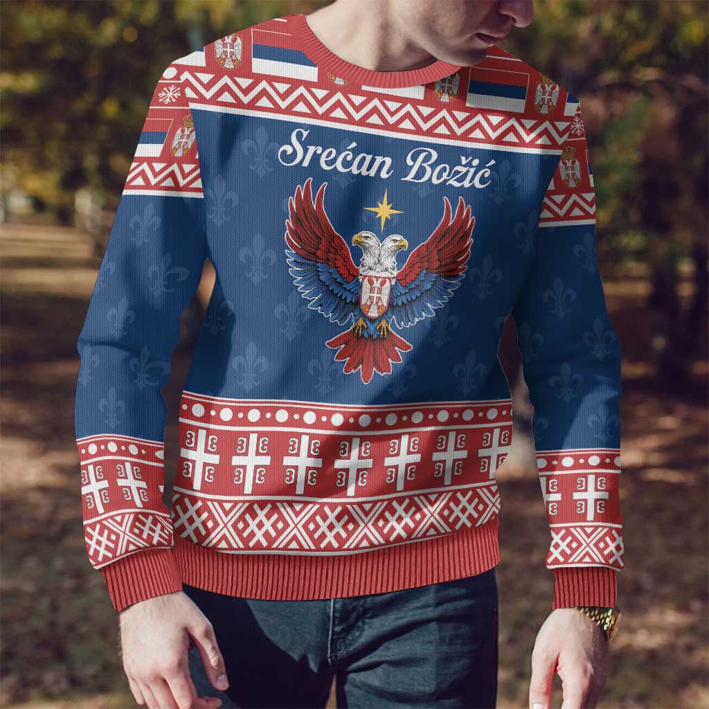Personalized Serbia Christmas Eagle Ugly Christmas Sweater Srecan Bozic Tee - Wonder Print Shop