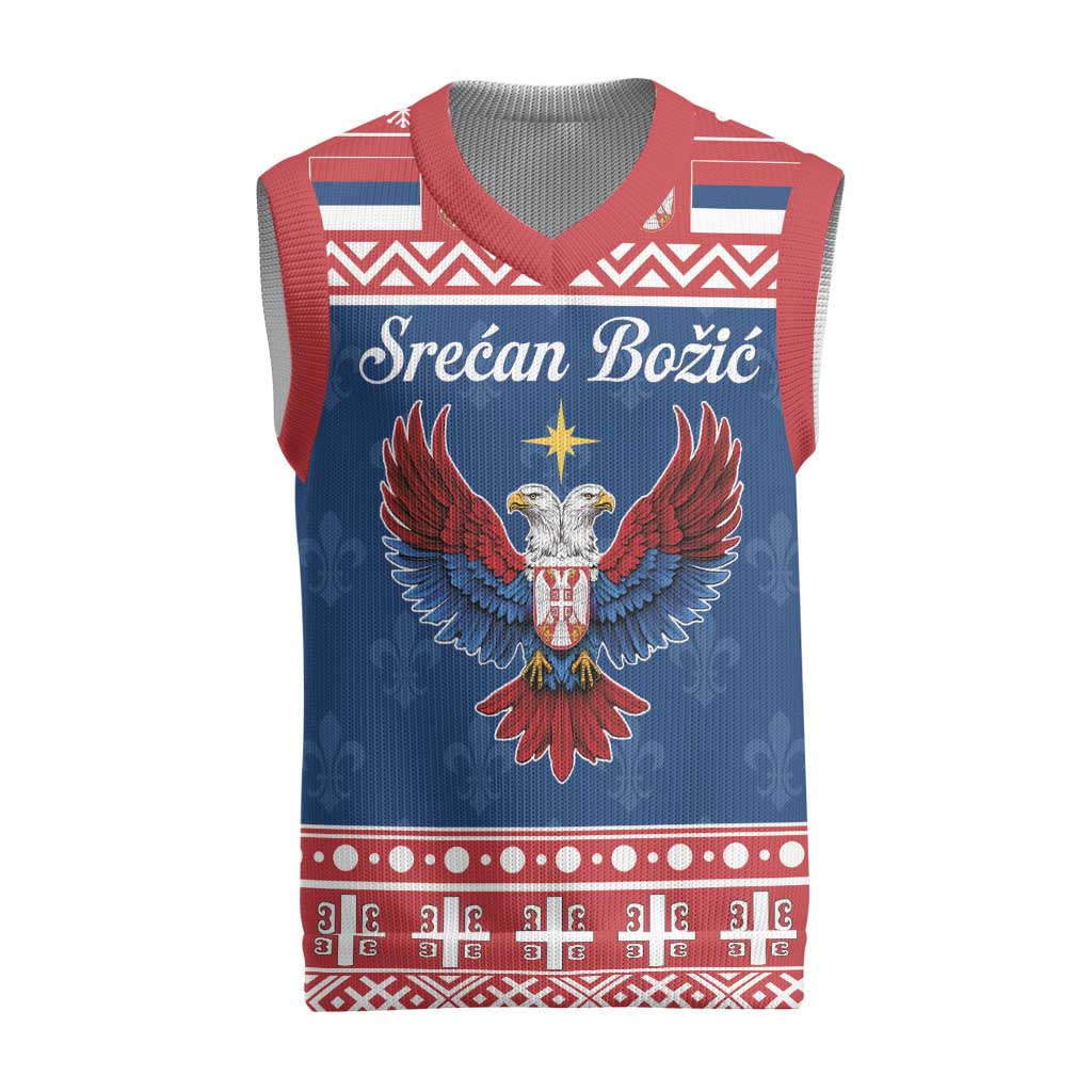 Personalized Serbia Christmas Eagle Christmas Knitted V-Neck Vest Srecan Bozic Tee - Wonder Print Shop
