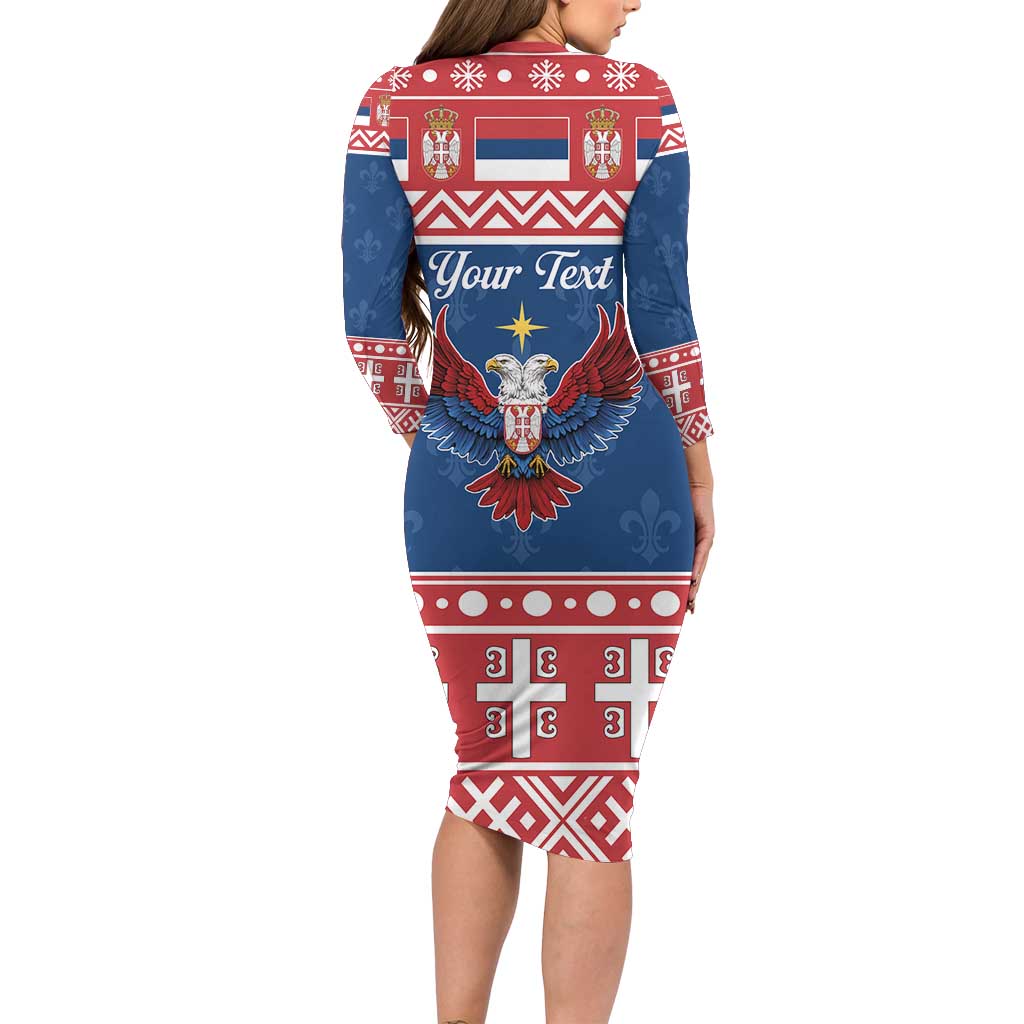 Personalized Serbia Christmas Eagle Long Sleeve Bodycon Dress Srecan Bozic Tee - Wonder Print Shop