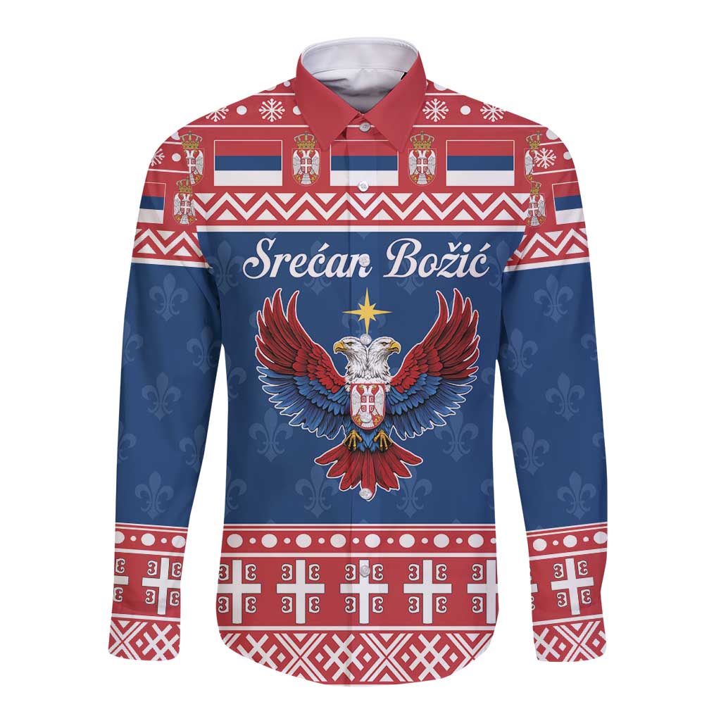 Personalized Serbia Christmas Eagle Long Sleeve Button Shirt Srecan Bozic Tee - Wonder Print Shop