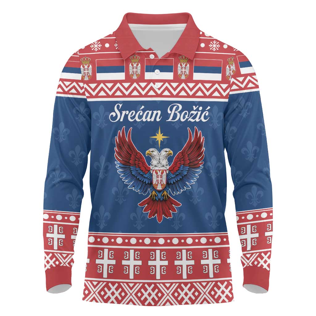 Personalized Serbia Christmas Eagle Long Sleeve Polo Shirt Srecan Bozic Tee - Wonder Print Shop