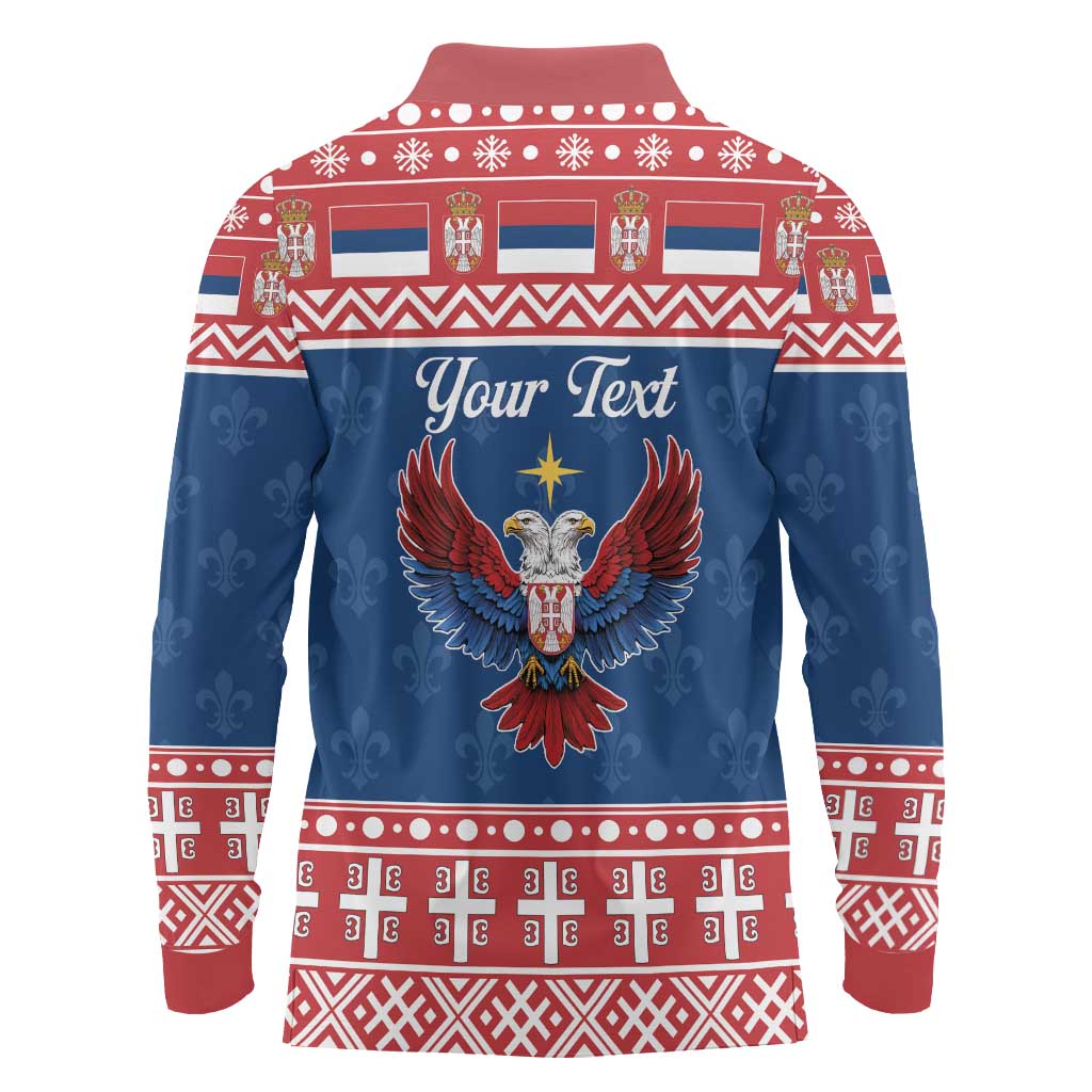 Personalized Serbia Christmas Eagle Long Sleeve Polo Shirt Srecan Bozic Tee - Wonder Print Shop